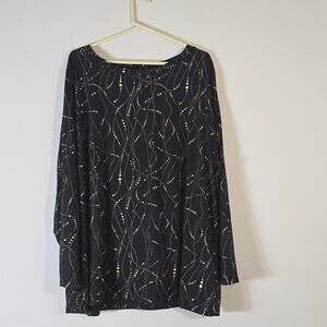 Bloomchic long sleeve crew neck womens size 26 black with gold accent design top